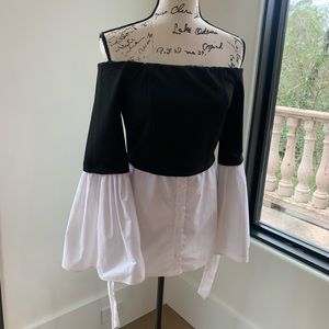 Do + Be off the shoulder black and white top